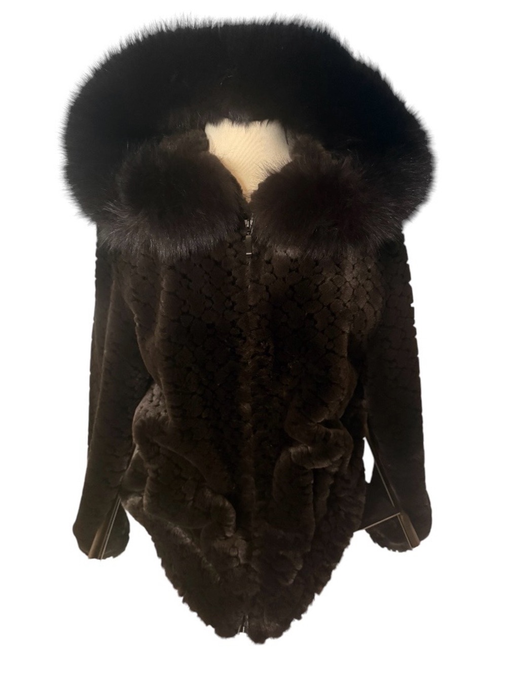 Gallery Black Plush Hooded Teddy Jacket with Fur Trim